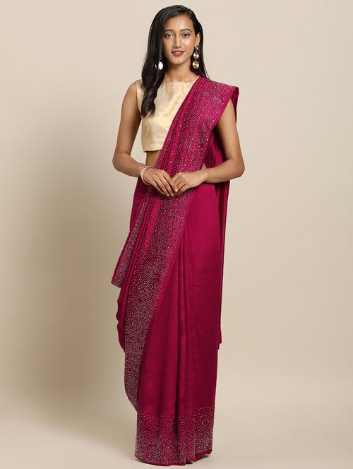 solid plain saree with blouse - 17290318 - Very Small Image - 1