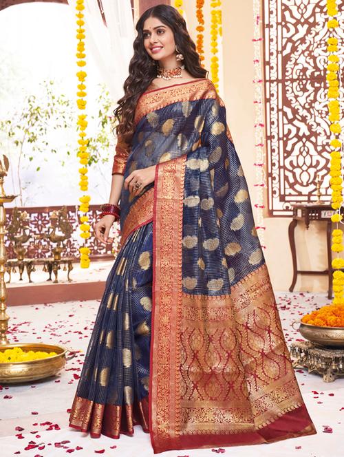 paisley jacquard work paithani saree with blouse - 17292382 - Very Small Image - 1