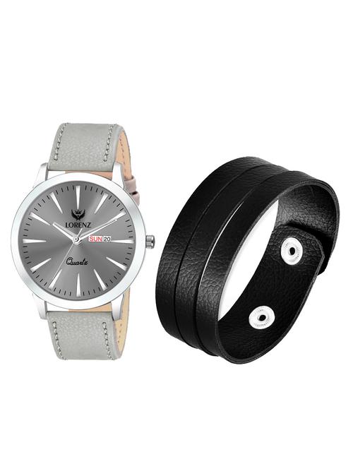 lorenz analog grey dial slim watch & leather bracelet for men\boys | 2045-br1 - 17292475 - Very Small Image - 1