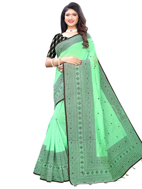 neo mint printed saree with blouse - 17293874 - Very Small Image - 1