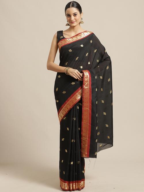 ethnic motifs bordered saree  with blouse - 17293955 - Very Small Image - 1
