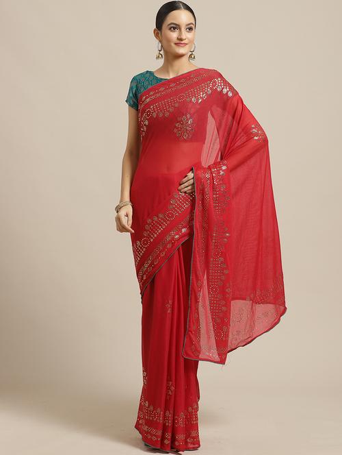 solid embellished saree  with blouse - 17294010 - Very Small Image - 1