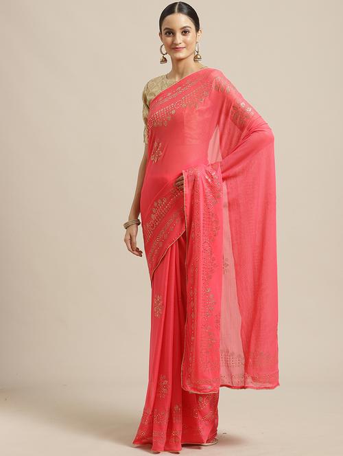 solid embellished saree  with blouse - 17294013 - Very Small Image - 1