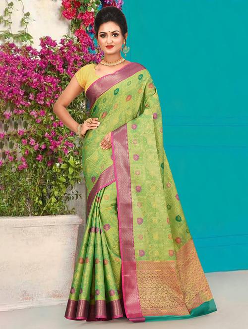 bordered banarasi saree with blouse - 17294541 - Very Small Image - 1