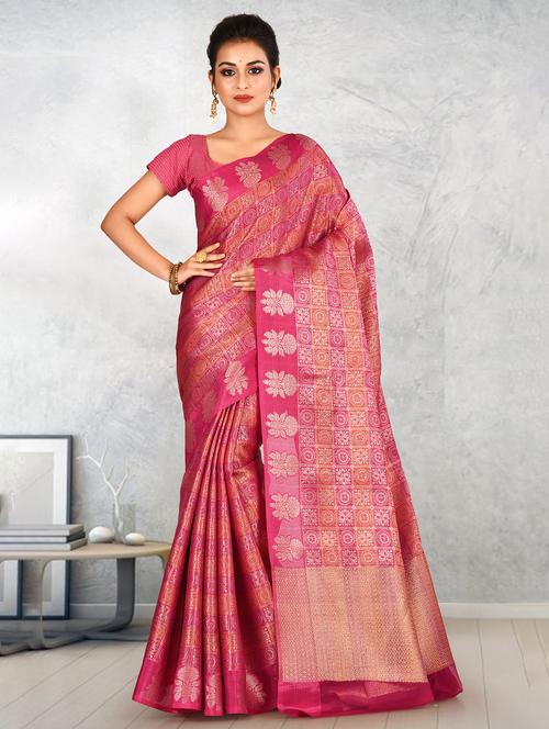 fuchsia art silk banarasi saree with blouse - 17294563 - Very Small Image - 1