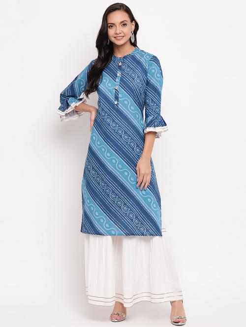 bandhani print kurta sharara set - 17295150 - Very Small Image - 1