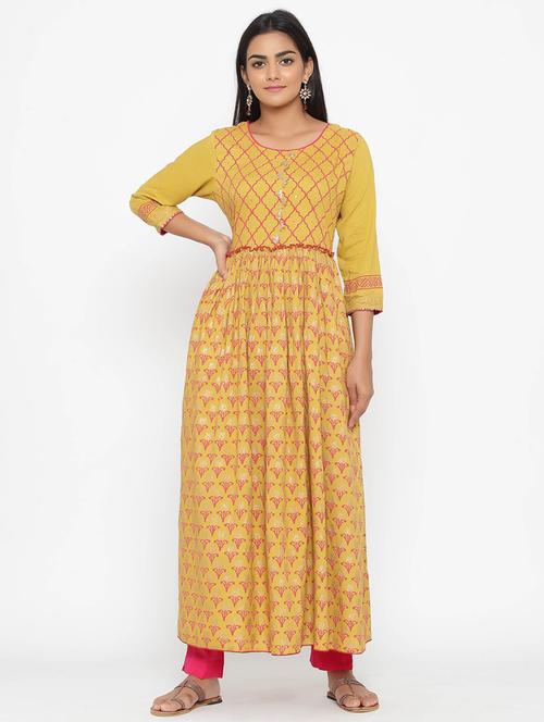 foil print flared ethnic dress - 17295940 - Very Small Image - 1