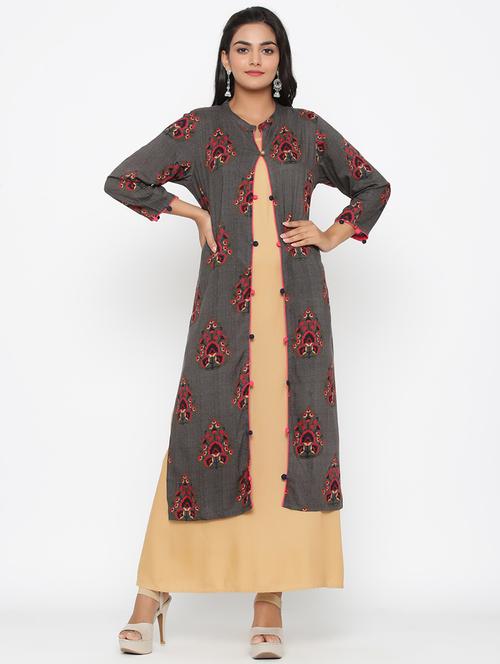 floral print layered ethnic dress - 17295954 - Very Small Image - 1