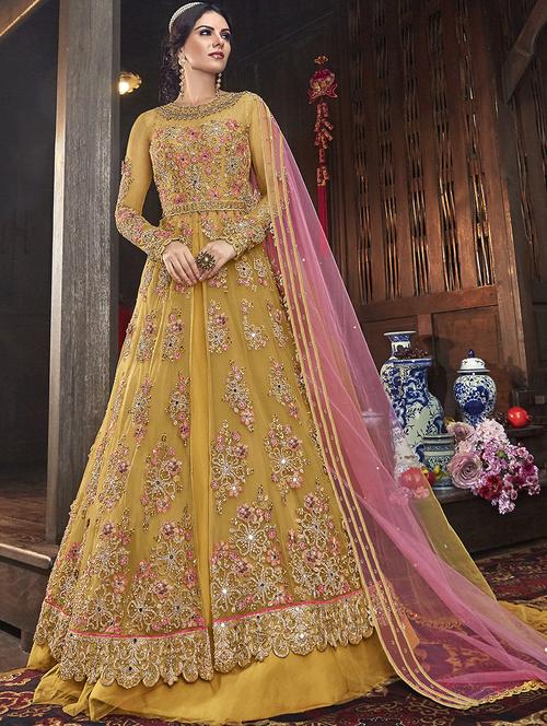 embroidered semi-stitched suit - 17296099 - Very Small Image - 1