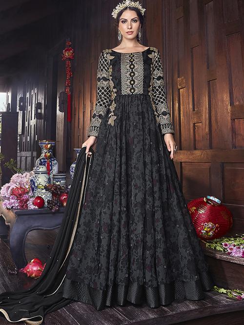 embroidered semi-stitched suit - 17296106 - Very Small Image - 1