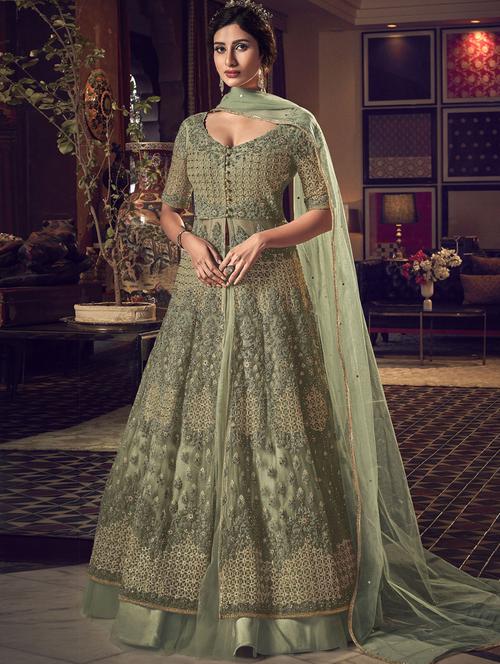 embroidered anarkali semi-stitched suit - 17296125 - Very Small Image - 1