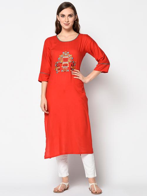 embroidered straight kurta - 17297171 - Very Small Image - 1