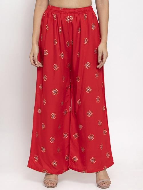 red printed straight palazzo - 17298376 - Very Small Image - 1