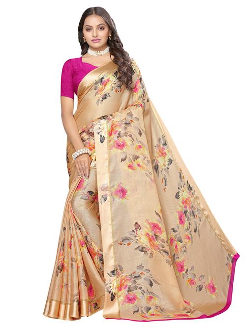 peach cotton blend bordered saree - 17299201 - Very Small Image - 1