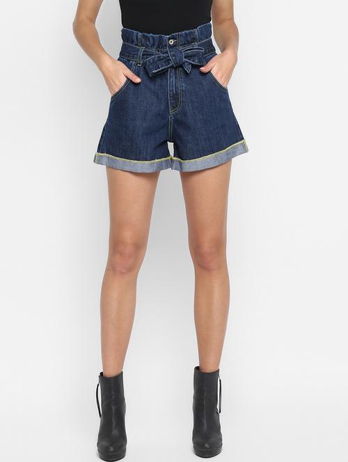 tie up waist denim shorts  - 17299258 - Very Small Image - 1