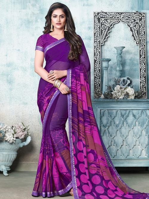 abstract printed saree with blouse - 17299317 - Very Small Image - 1