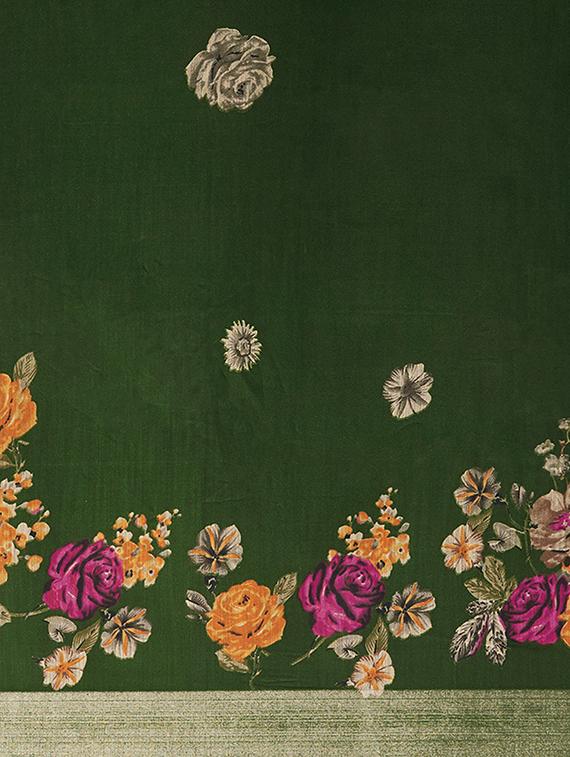 women's floral green colored saree with blouse - 17299438 - Zoom Image - 4