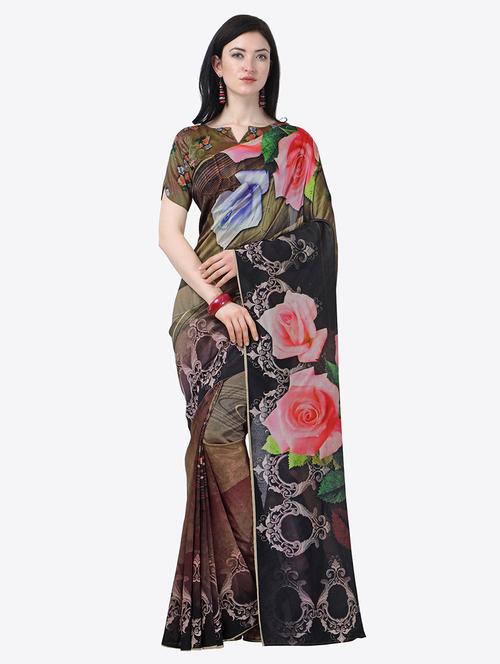 floral printed saree with blouse - 17299461 - Very Small Image - 1