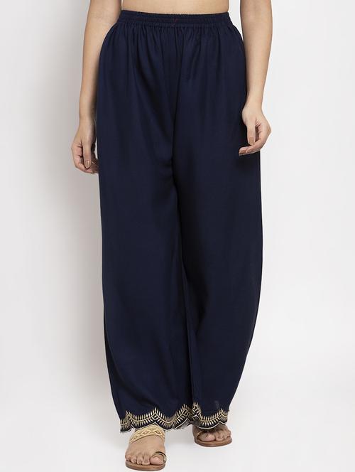 navy blue rayon flared palazzo - 17299673 - Very Small Image - 1