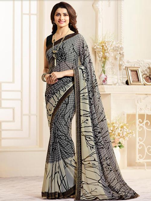 abstract printed saree with blouse - 17299928 - Very Small Image - 1