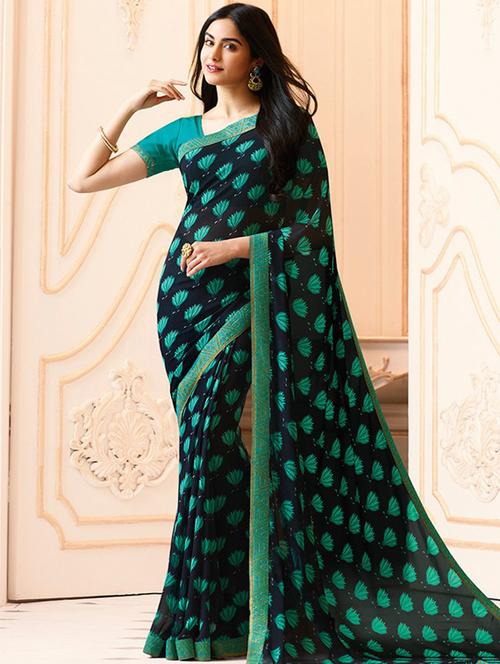 floral printed saree with blouse - 17299944 - Very Small Image - 1