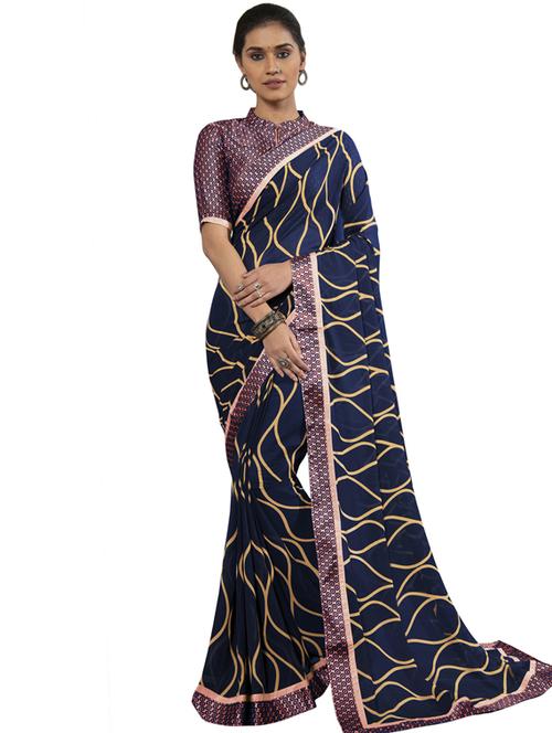 abstract printed saree with blouse - 17300555 - Very Small Image - 1