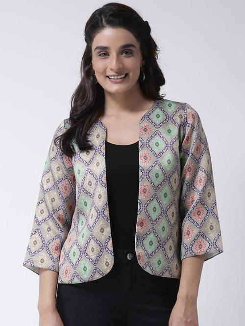 women printed three quarter sleeve jacket - 17325309 - Very Small Image - 1