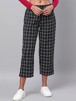 tie up waist checkered cropped trouser  - 17326488 - Very Small Image - 1