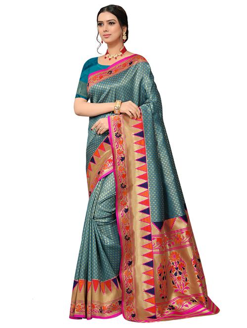 contrast bordered woven saree - 17326762 - Very Small Image - 1