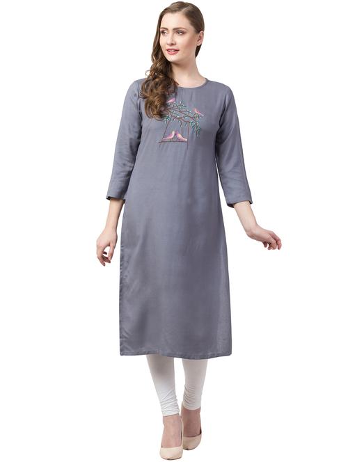 embroidered straight kurta - 17327296 - Very Small Image - 1