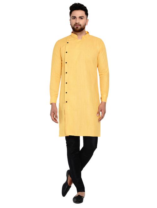 yellow self design long kurta - 17332971 - Very Small Image - 1