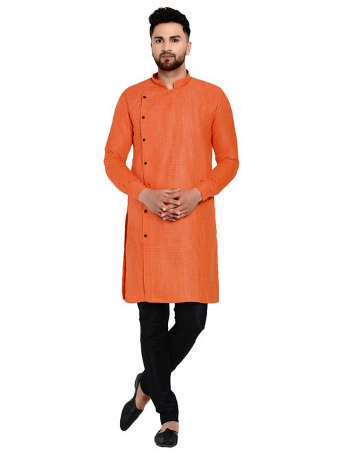 orange self design long kurta - 17332973 - Very Small Image - 1