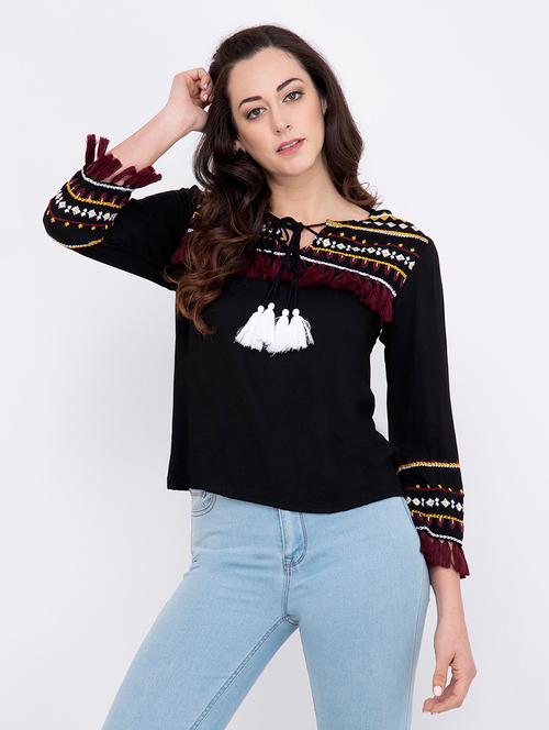 women's straight tie-up neck top - 17333427 - Very Small Image - 1