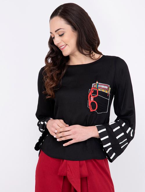 women's round neck embroidered top - 17333444 - Very Small Image - 1