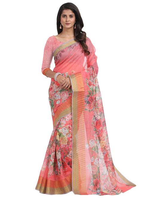 floral chanderi saree with blouse - 17333944 - Very Small Image - 1
