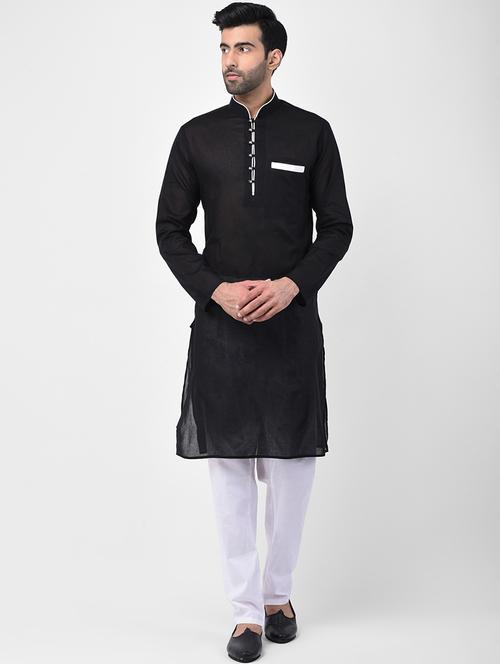 black solid kurta pyjama set - 17335067 - Very Small Image - 1