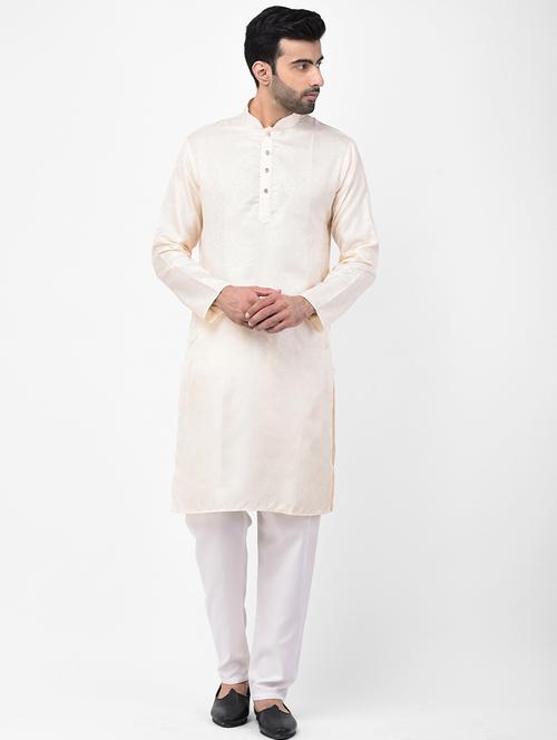 cream jacquard kurta pyjama set - 17335097 - Very Small Image - 1