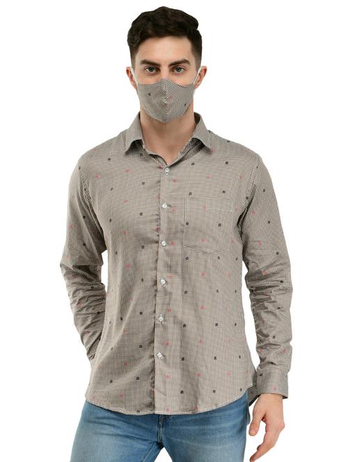 brown checkered casual shirt with face mask - 17335419 - Very Small Image - 1