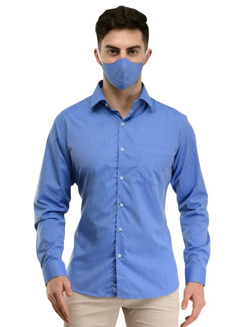 blue striped casual shirt with face mask - 17335461 - Very Small Image - 1