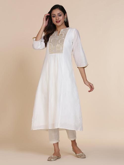 solid zari work a-line kurta - 17335827 - Very Small Image - 1