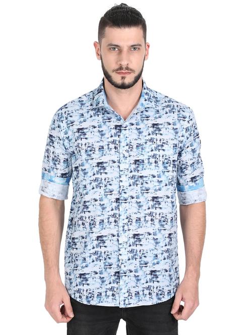 light blue printed casual shirt - 17336371 - Very Small Image - 1