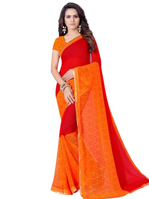 women's color block red colored saree with blouse - 17336503 - Very Small Image - 1