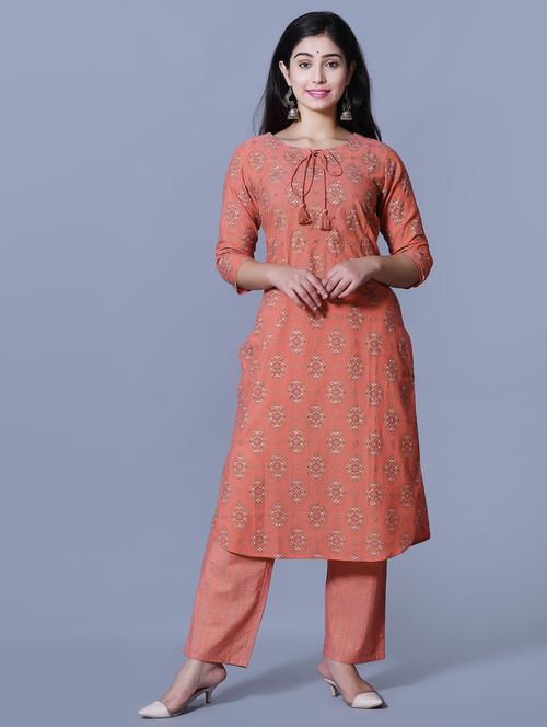 peach rayon kurta pant  set - 17336562 - Very Small Image - 1
