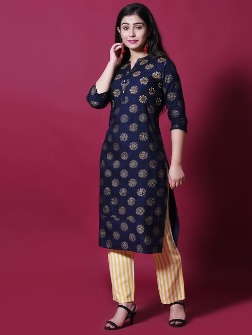 navy blue kurta palazzo set - 17336576 - Very Small Image - 1