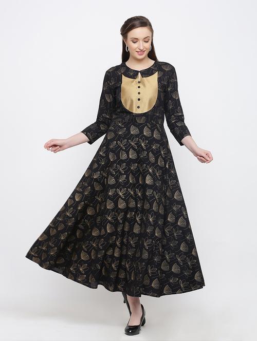 gold print flared kurta - 17336840 - Very Small Image - 1