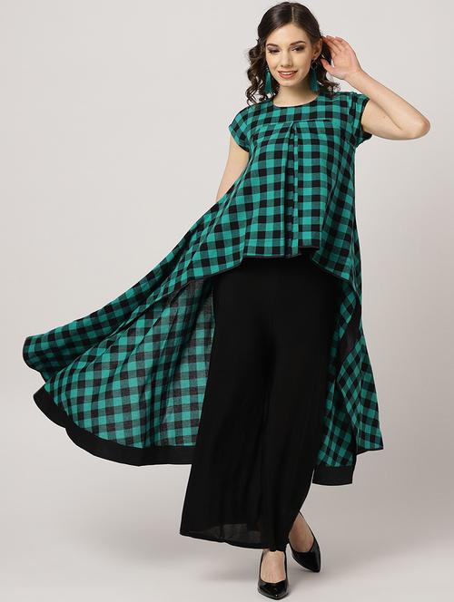 checkered asymmetric kurta  - 17338782 - Very Small Image - 1