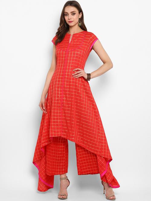 checkered asymmetric kurta  - 17338829 - Very Small Image - 1