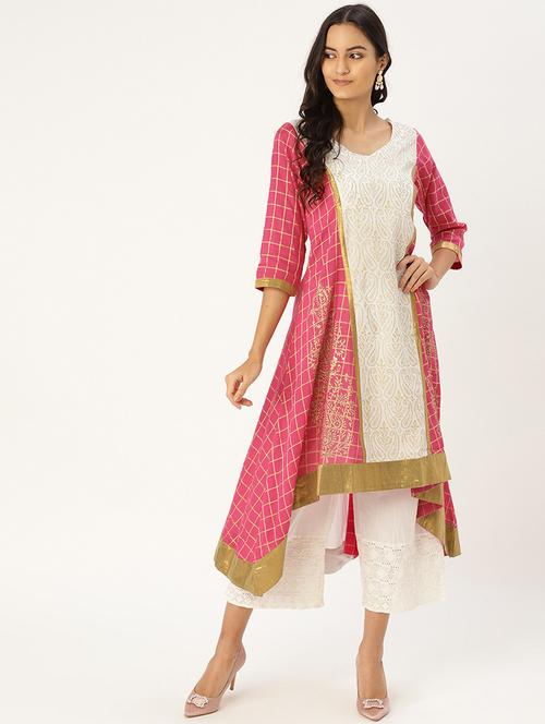 gold print asymmetric kurta  - 17338838 - Very Small Image - 1