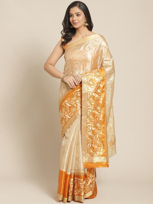 floral embroidered banarasi saree with blouse - 17338874 - Very Small Image - 1