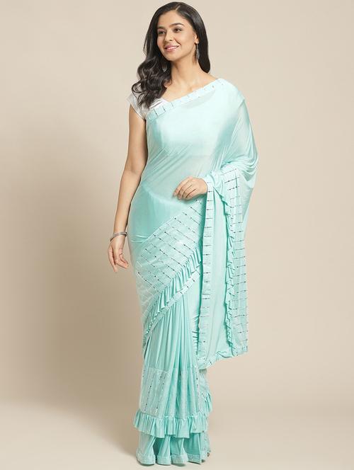solid ruffled sequined saree  with blouse - 17338879 - Very Small Image - 1